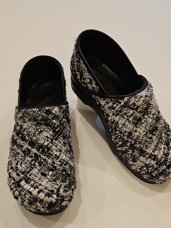 Sanita Shoes - Sanita Danish Black and White Tweed Slip-On Clogs W/back Women's Size 41